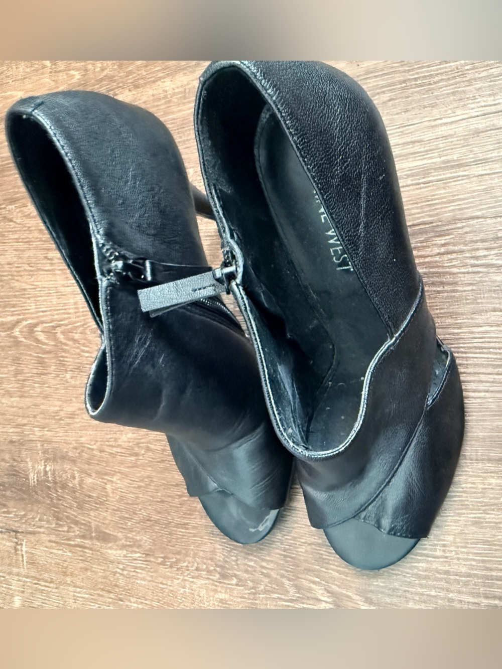 Nine West Black Peep-Toe Heeled Ankle Booties with Side Zip - Picture 8 of 8
